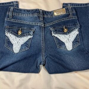 XOXO Girls’ Blue Jeans with‎ Lace Detail Pockets, Size 8